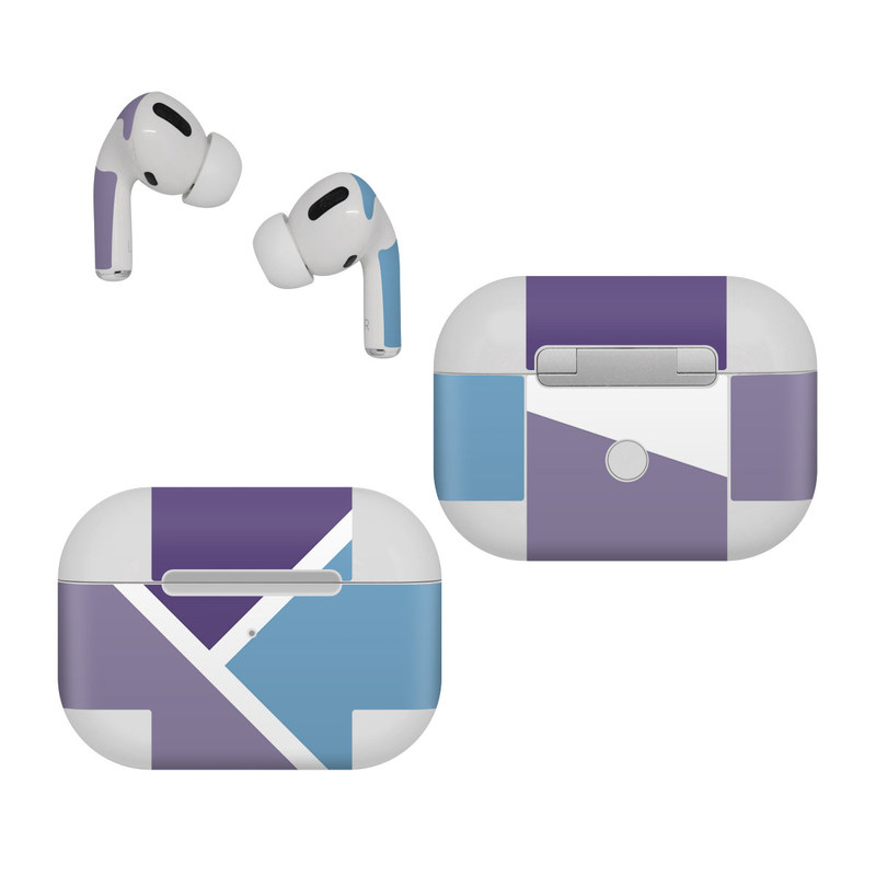 Apple AirPods Pro Skin design of Violet, Purple, Turquoise, Line, Pattern, Design, Graphic design, Font, Triangle, Magenta, with white, blue, purple colors