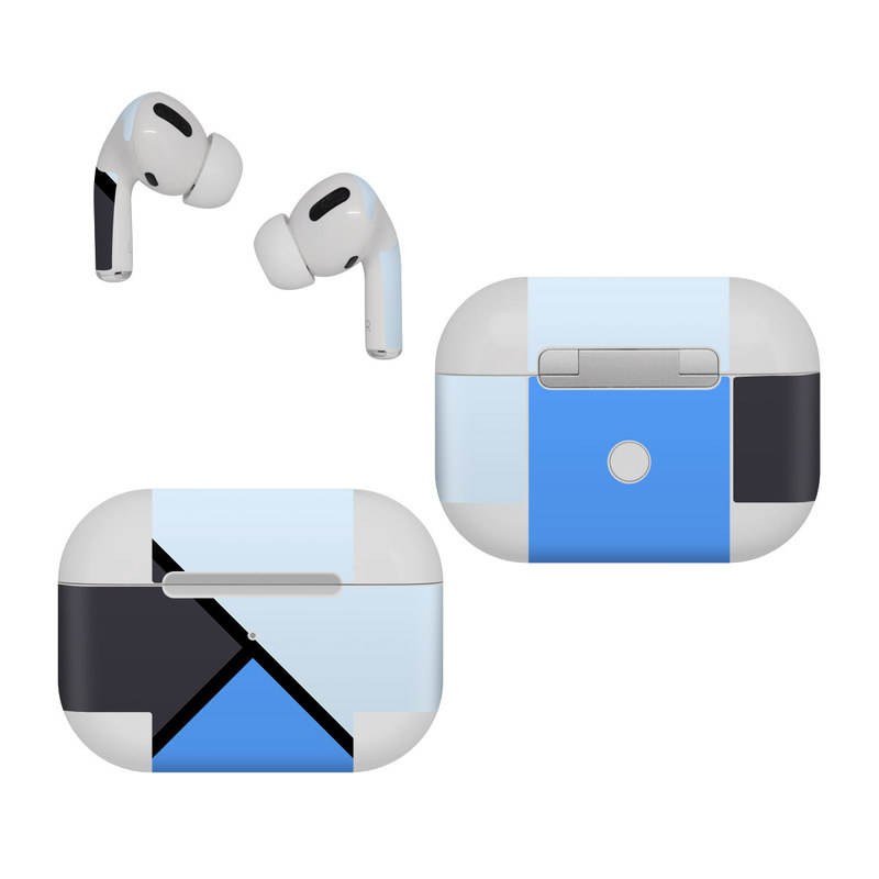 Apple AirPods Pro Skin design of Blue, Line, Cobalt blue, Triangle, Azure, Electric blue, Parallel, Symmetry, Font, with blue, gray, black colors