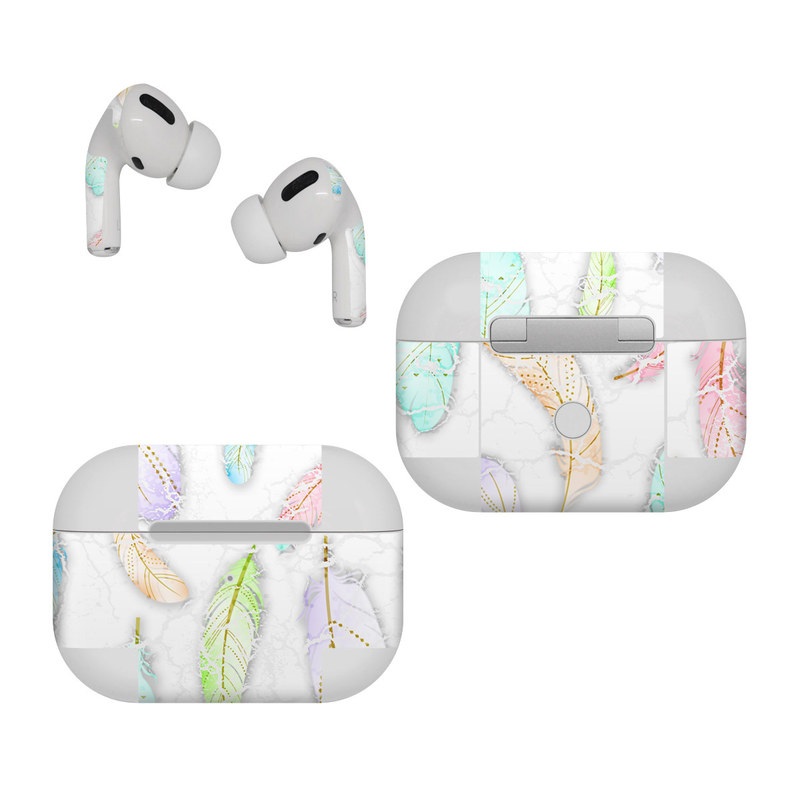 Apple AirPods Pro Skin design of Feather, Fashion accessory, Jewellery, with red, blue, green, purple, white, brown colors