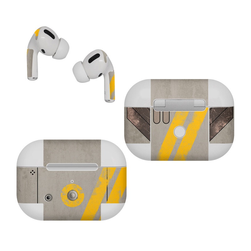 Apple AirPods Pro Skin design of Yellow, Wall, Line, Orange, Design, Concrete, Font, Architecture, Parallel, Wood, with gray, yellow, red, black colors