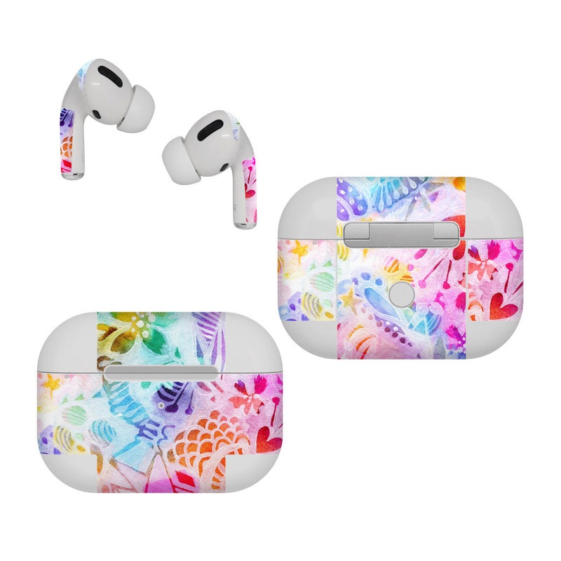 Apple AirPods Pro Skin design of Pattern, Design, Textile, Art, with gray, pink, purple, blue colors