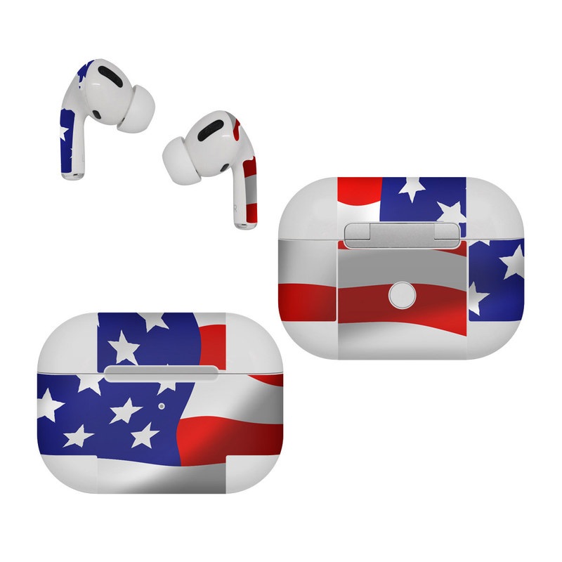 Apple AirPods Pro Skin design of Flag of the united states, Flag, Flag Day (USA), Veterans day, Independence day, Memorial day, Holiday, with gray, red, blue, black, white colors