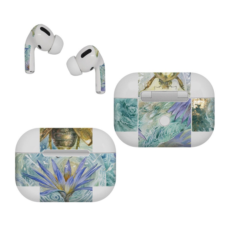 Apple AirPods Pro Skin design of Painting, Fictional character, Art, Flower, Watercolor paint, Plant, Wildflower, Angel, Honeybee, Mythology, with blue, yellow, brown, purple, red, white colors