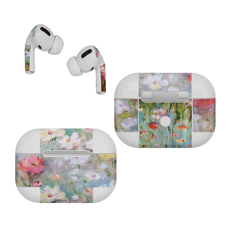 Apple AirPods Pro Skin design of Flower, Painting, Watercolor paint, Plant, Modern art, Wildflower, Botany, Meadow, Acrylic paint, Flowering plant, with gray, black, green, red, blue colors