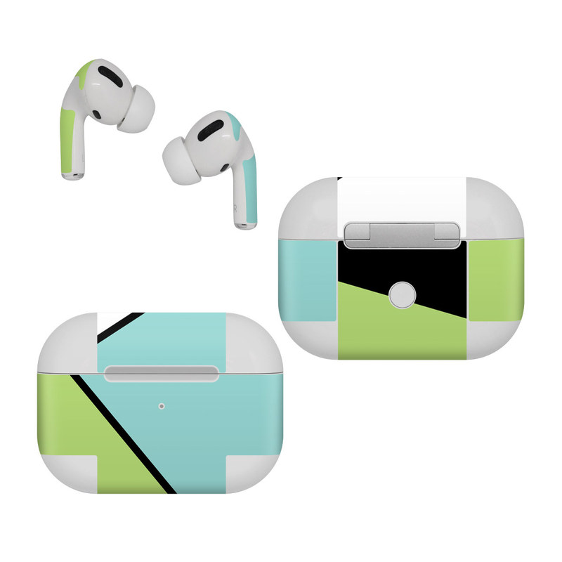 Apple AirPods Pro Skin design of Green, Line, Blue, Triangle, Design, Parallel, Pattern, Graphic design, Slope, with white, black, green, blue colors