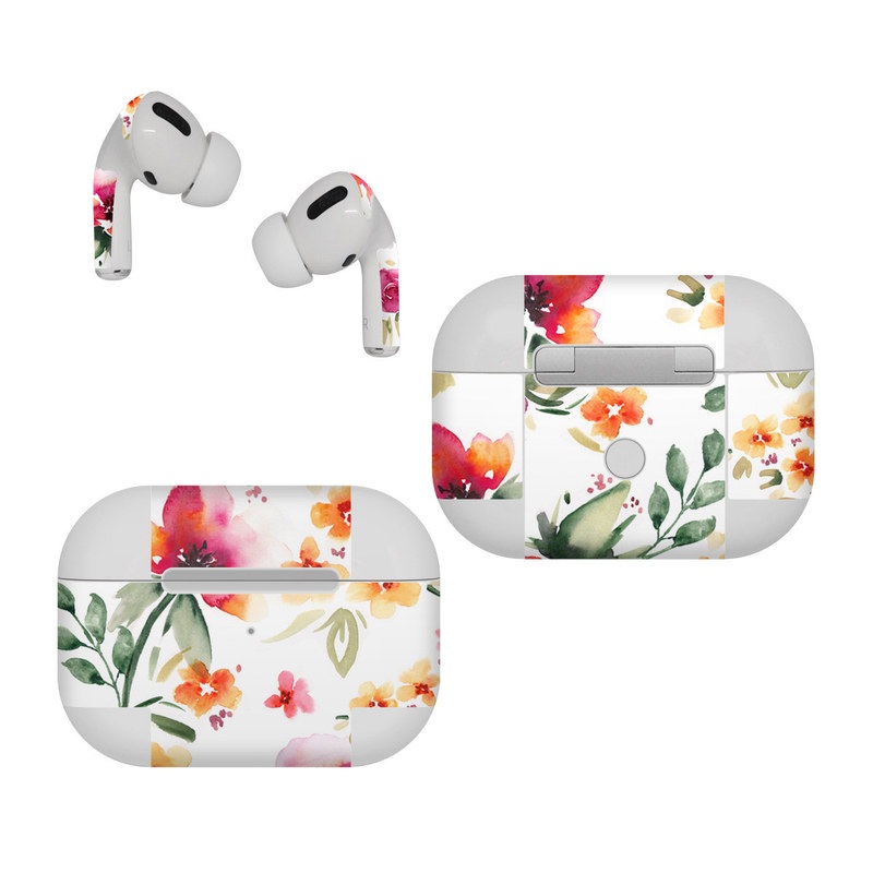 Apple AirPods Pro Skin design of Flower, Floral design, Pink, Pattern, Petal, Plant, Botany, Design, Wildflower, Clip art, with white, pink, red, orange, green colors