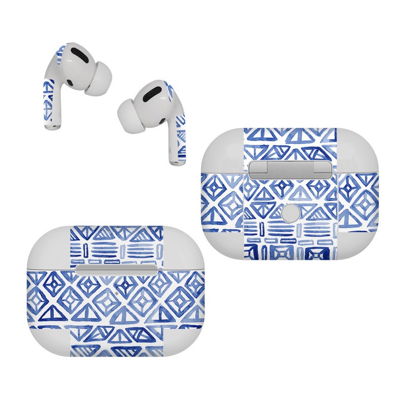 Apple AirPods Pro Skin design of Pattern, Line, Design, Symmetry, Visual arts, Parallel, with white, blue colors