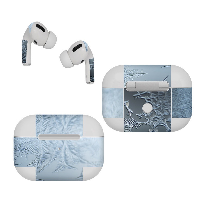 Apple AirPods Pro Skin design of Water, Frost, Freezing, Winter, Pattern, Ice, Sky, Atmosphere, Design, Reflection, with blue, gray, white, black colors