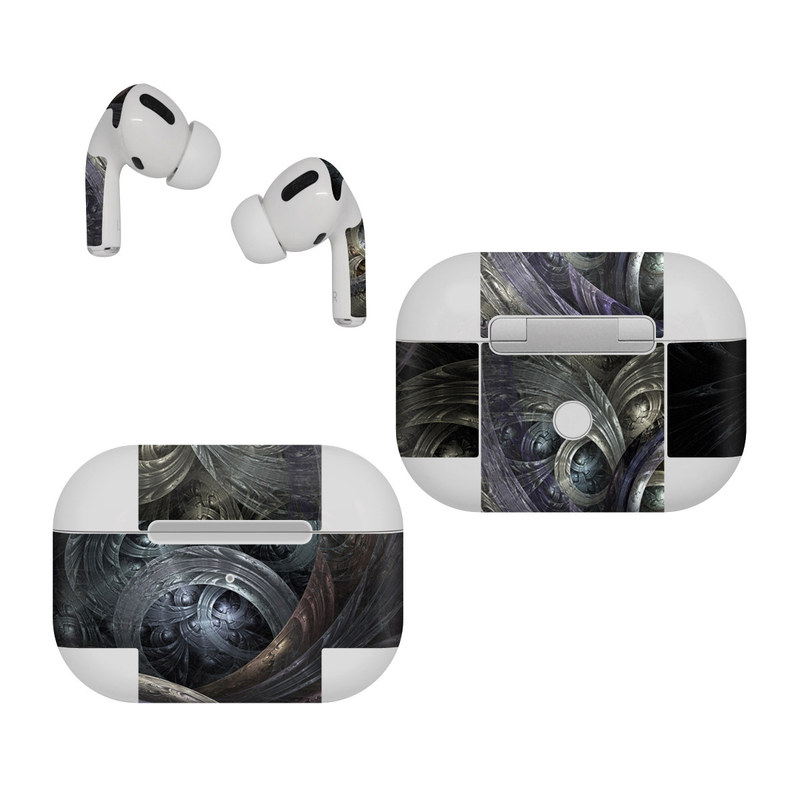 Apple AirPods Pro Skin design of Fractal art, Graphic design, Art, Cg artwork, Darkness, Circle, Pattern, Illustration, Graphics, Metal, with black, gray, blue colors