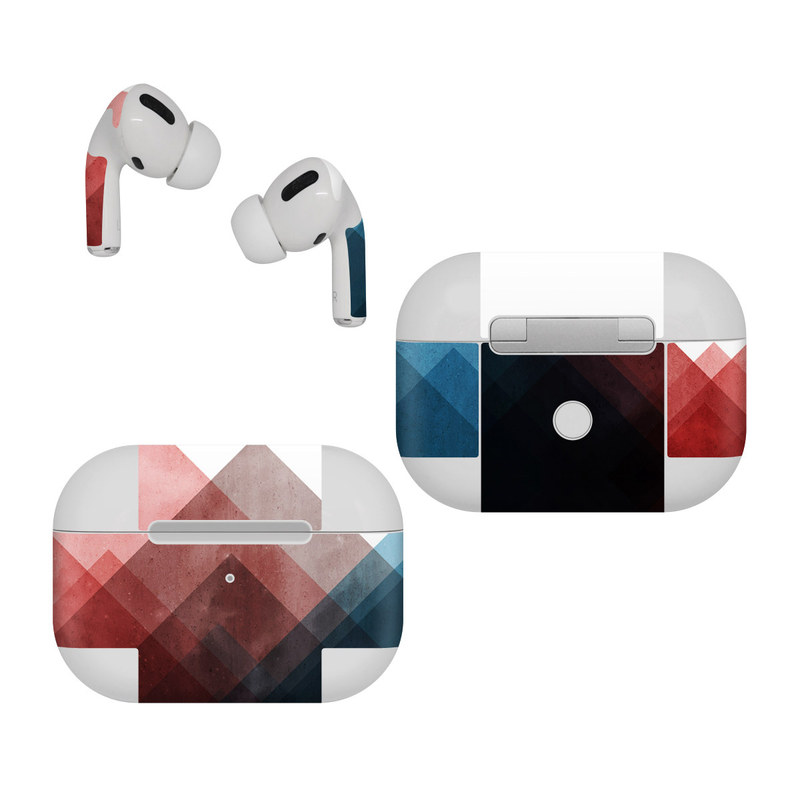Apple AirPods Pro Skin design of Blue, Red, Sky, Pink, Line, Architecture, Font, Graphic design, Colorfulness, Illustration, with red, pink, blue colors