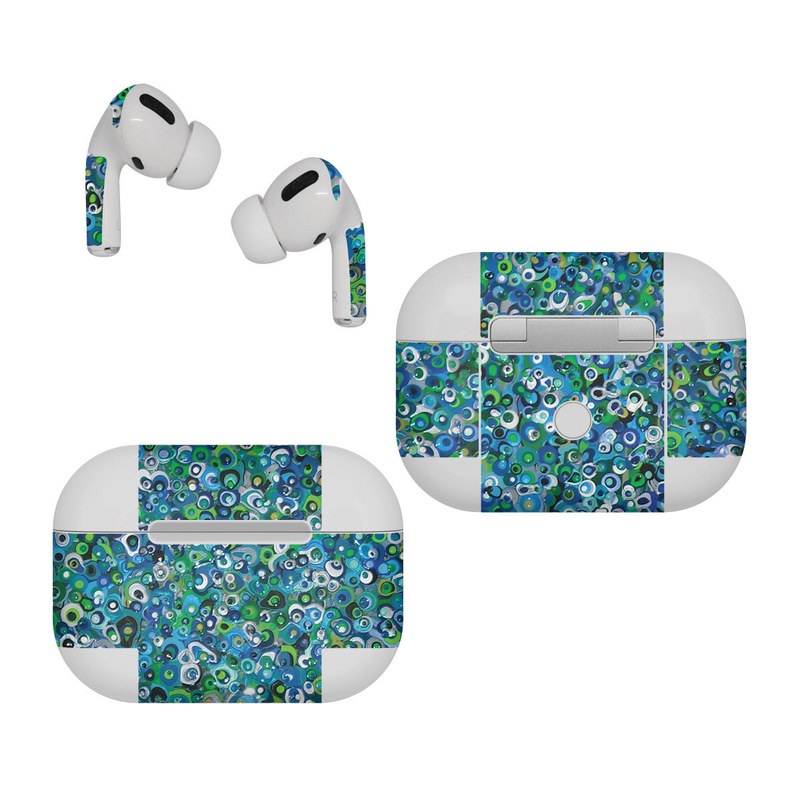 Apple AirPods Pro Skin design of Blue, Plant, Glitter, with blue, green, white colors