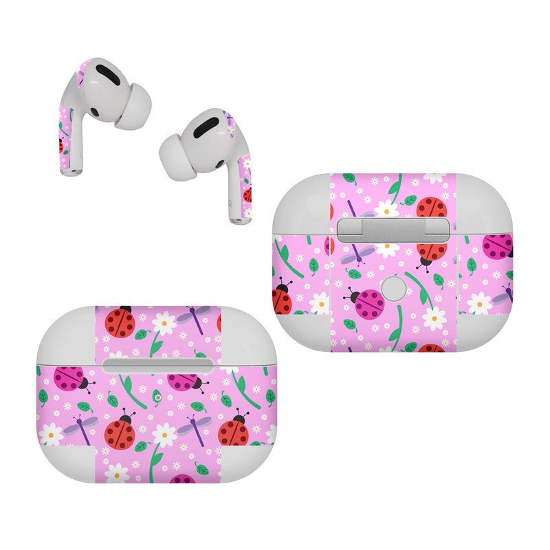 Apple AirPods Pro Skin design of Pink, Pattern, Design, Magenta, Clip art, Plant, Visual arts, Ladybug, Child art, Illustration, with pink, white, purple, gray, red, blue colors
