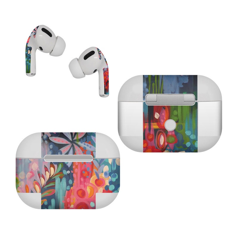 Apple AirPods Pro Skin design of Painting, Modern art, Acrylic paint, Art, Visual arts, Watercolor paint, Child art, Flower, Plant, Tree, with blue, red, orange, purple, yellow, pink, green colors