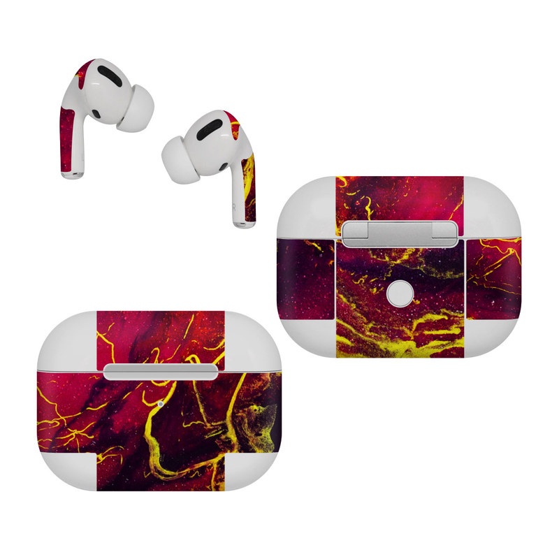 Apple AirPods Pro Skin design of Red, Purple, Geological phenomenon, Pattern, Fractal art, Art, Fictional character, Graphics, with red, yellow, black colors