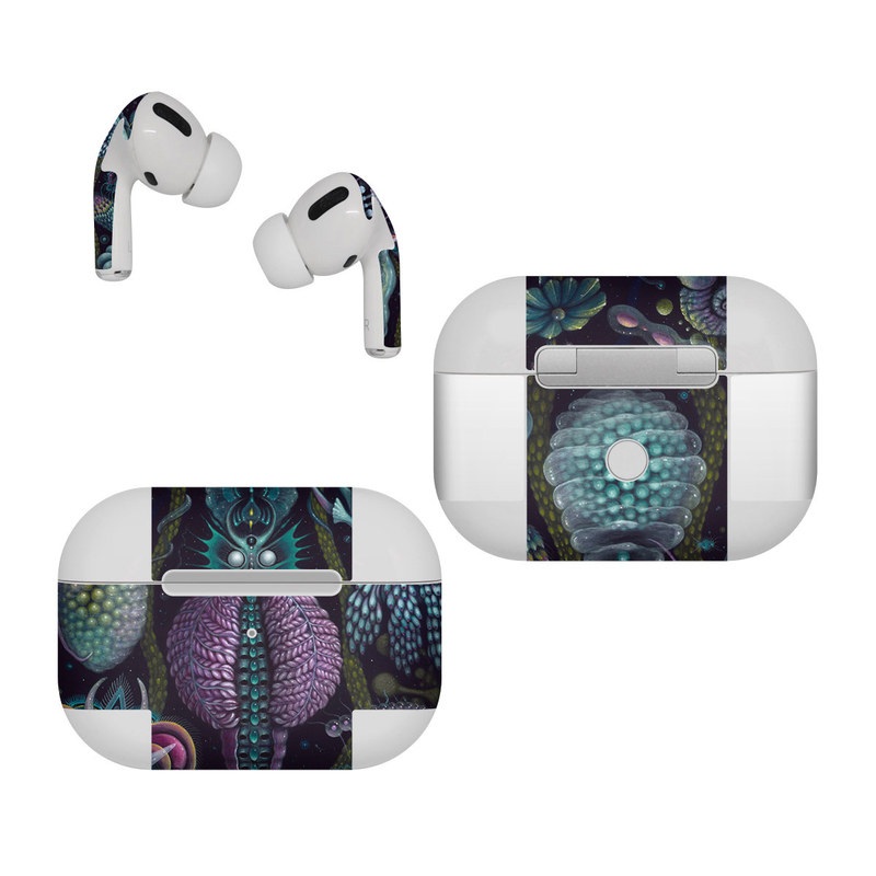 Apple AirPods Pro Skin design of Organism, Pattern, Art, Illustration, Fractal art, Psychedelic art, Design, Visual arts, Plant, Modern art, with black, green, purple, pink, yellow, blue colors