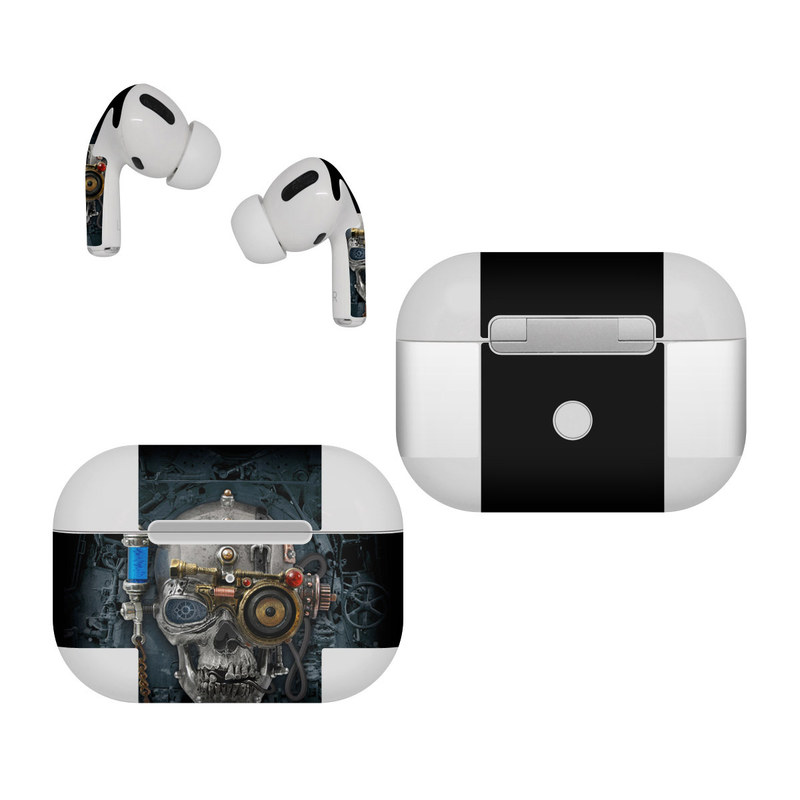 Apple AirPods Pro Skin design of Engine, Auto part, Still life photography, Personal protective equipment, Illustration, Automotive engine part, Art, with black, gray, red, green colors