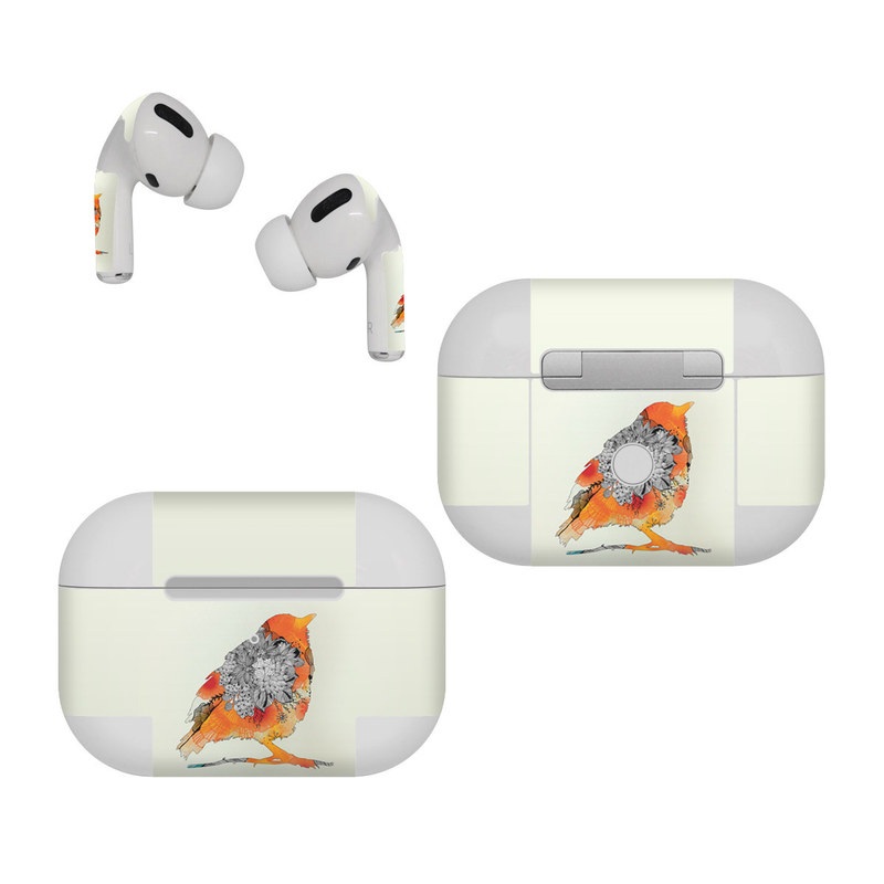 Apple AirPods Pro Skin design of European robin, Orange, Bird, Illustration, Old World flycatcher, Drawing, Songbird, Perching bird, robin, Sketch, with gray, yellow, green, red, black colors