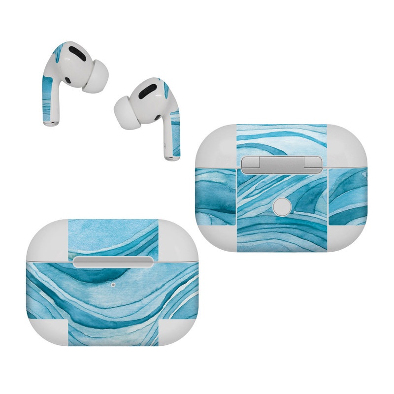 Apple AirPods Pro Skin design of Water, Liquid, Azure, Fluid, Rectangle, Aqua, Painting, Pattern, Electric blue, Art, with blue, white colors