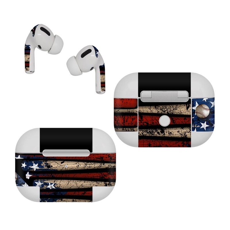 Apple AirPods Pro Skin design of Baseball bat, Baseball equipment, with black, red, gray, green, blue colors