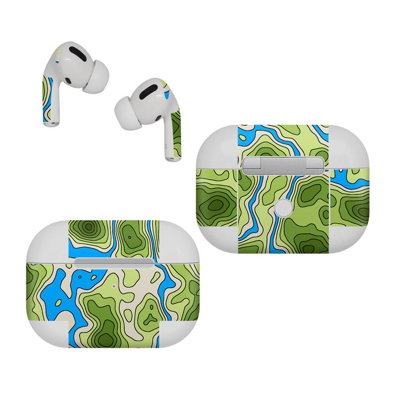 Apple AirPods Pro Skin design of Botany, Azure, Organism, Vegetation, Aqua, Terrestrial plant, Symmetry, Electric blue, Pattern, Art, with green, blue colors