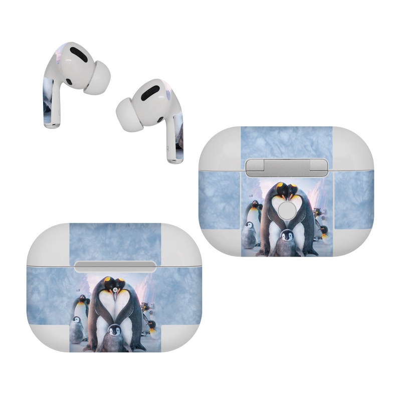 Apple AirPods Pro Skin design of Bird, Vertebrate, Flightless bird, Penguin, Gentoo penguin, Emperor penguin, King penguin, Beak, Wildlife, Arctic, with gray, black, blue, purple colors