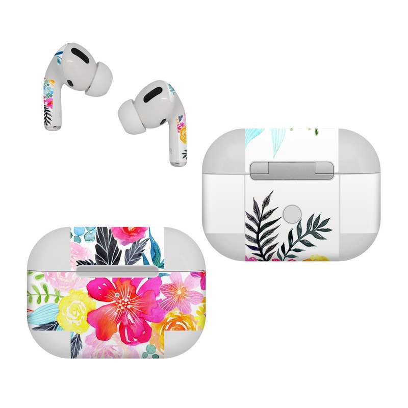 Apple AirPods Pro Skin design of Flower, Clip art, Bouquet, Plant, Illustration, Floral design, Pink, Petal, Botany, Design, with white, pink, orange, red, yellow, blue, black, green colors