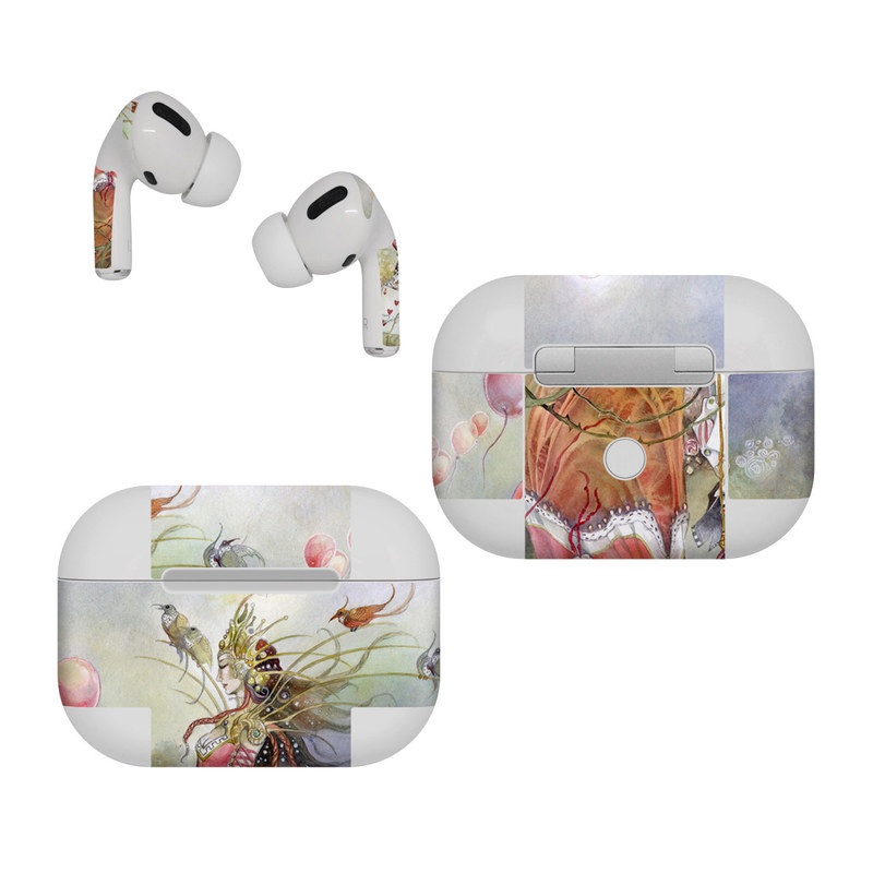 Apple AirPods Pro Skin design of Watercolor paint, Painting, Art, Illustration, Spring, Flower, Fictional character, Blossom, Plant, Visual arts, with red, pink, white, black, blue, yellow, green colors