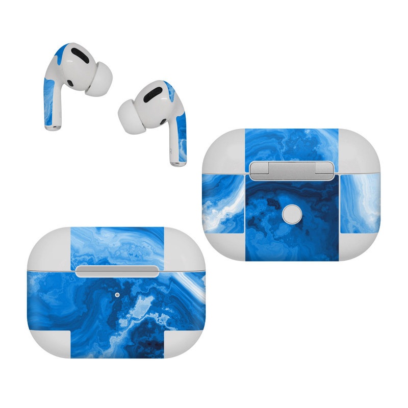 Apple AirPods Pro Skin design of Blue, Water, Aqua, Azure, Turquoise, Pattern, Liquid, Wave, Electric blue, Design, with blue, white, black colors