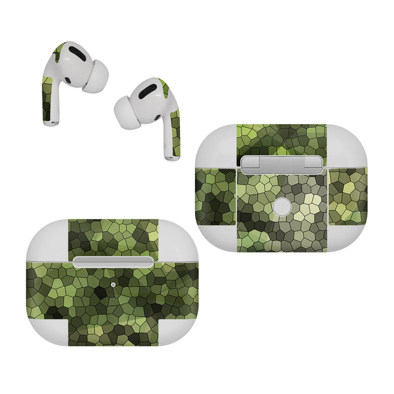Apple AirPods Pro Skin design of Green, Grass, Leaf, Plant, Pattern, Groundcover, with black, white, green, gray colors
