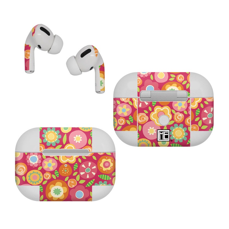 Apple AirPods Pro Skin design of Orange, Pattern, Design, Circle, with red, pink, green, gray, orange, purple colors