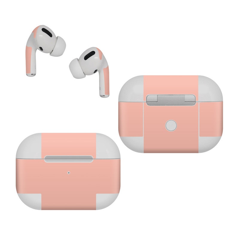 Apple AirPods Pro Skin design of Orange, Pink, Peach, Brown, Red, Yellow, Material property, Font, Beige, with orange, yellow, white colors