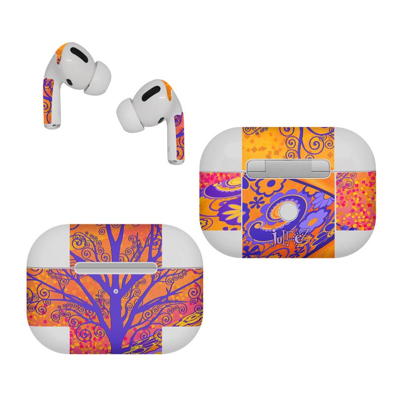 Apple AirPods Pro Skin design of Blue, Orange, Art, Acrylic paint, Modern art, Pattern, Visual arts, Painting, Majorelle blue, Psychedelic art, with orange, yellow, red, purple colors