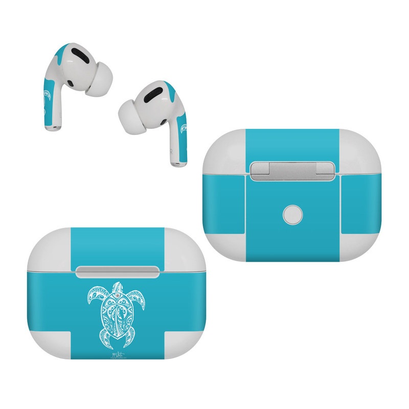Apple AirPods Pro Skin design of Sea turtle, Turtle, Green sea turtle, Reptile, Illustration, with blue, white colors