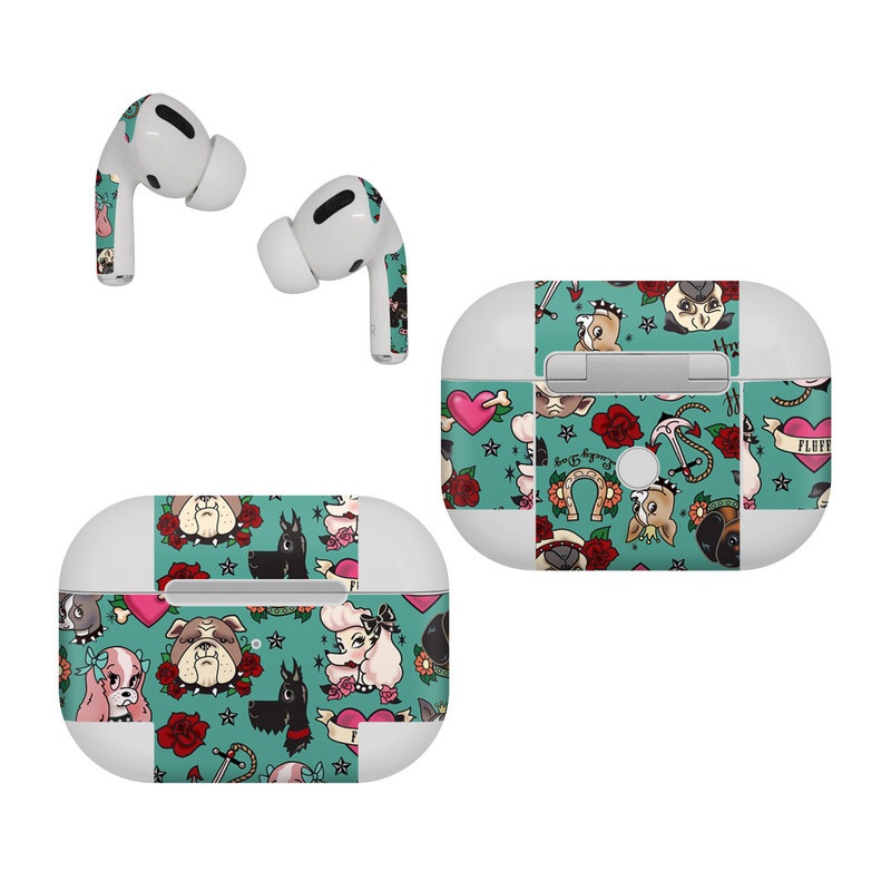 Apple AirPods Pro Skin design of Cartoon, Pattern, Illustration, Design, Crowd, Textile, Art, with blue, brown, red, white, black, green, gray colors