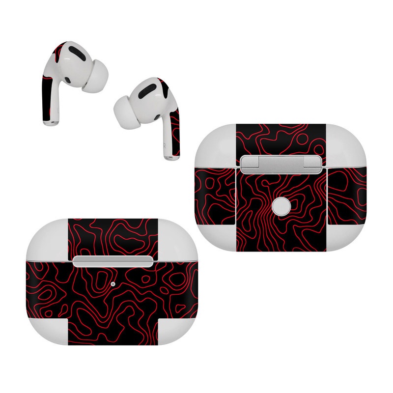 Apple AirPods Pro Skin design of Pink, Art, Motif, Magenta, Font, Pattern, Symmetry, Rectangle, Circle, Electric blue, with black, red colors