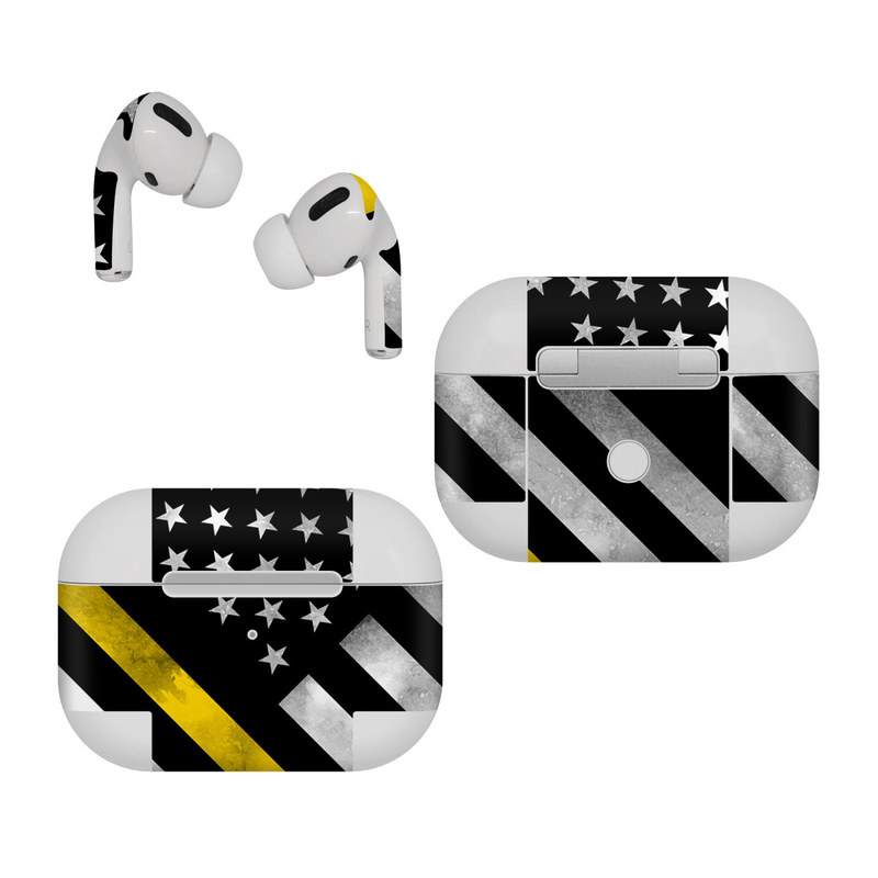 Apple AirPods Pro Skin design of Flag of the united states, Flag, Yellow, Line, Black-and-white, Pattern, Monochrome, Graphic design, Parallel, with black, white, gray, yellow colors