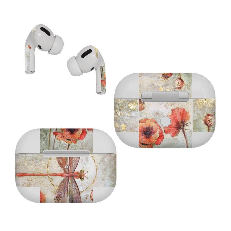 Apple AirPods Pro Skin design of Watercolor paint, Botany, Flower, Illustration, Floral design, Painting, Plant, Coquelicot, Art, Still life photography, with red, yellow, gray colors