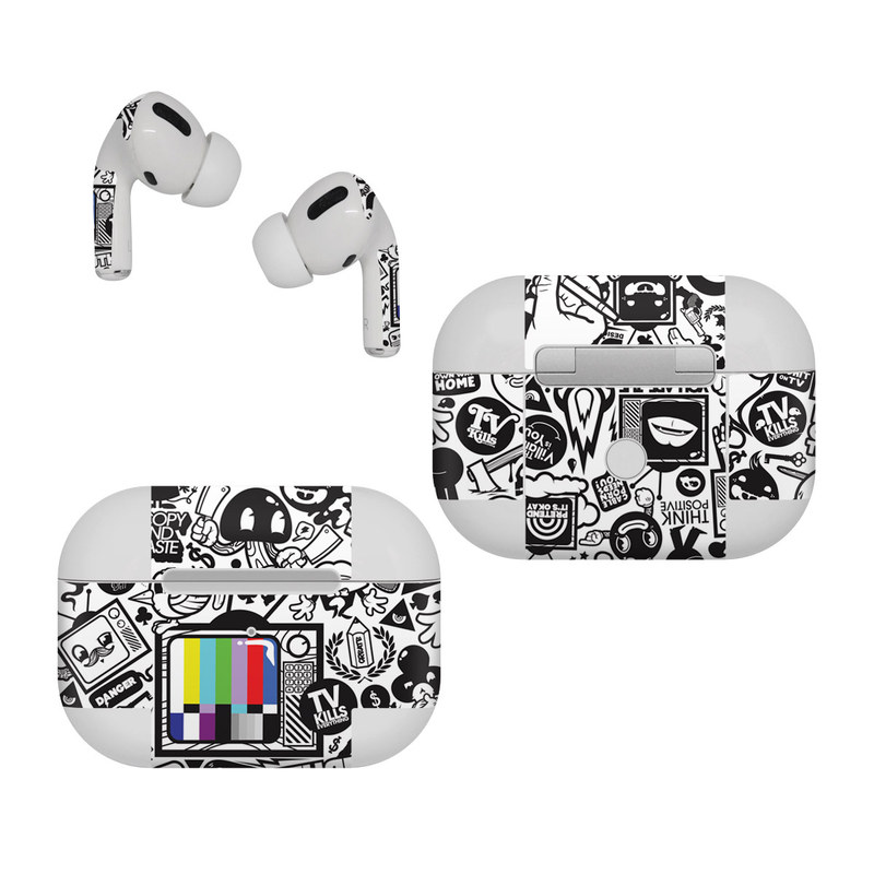 Apple AirPods Pro Skin design of Pattern, Drawing, Doodle, Design, Visual arts, Font, Black-and-white, Monochrome, Illustration, Art with gray, black, white colors