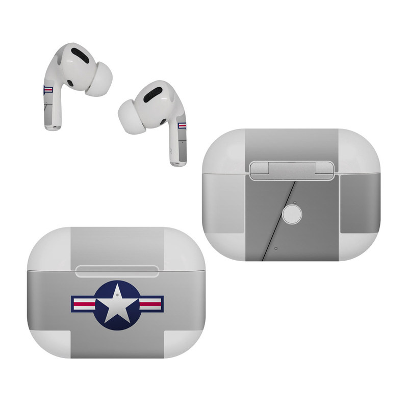 Apple AirPods Pro Skin design of Logo, Flag, Emblem, Graphics, Symbol, Symmetry, with gray, black colors