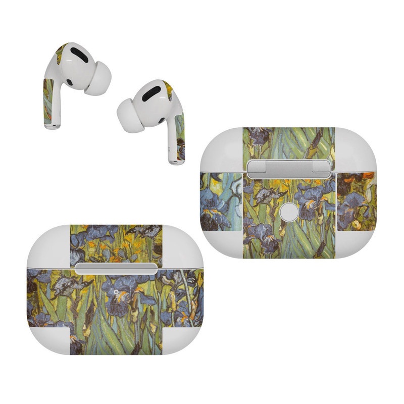 Apple AirPods Pro Skin design of Painting, Plant, Art, Flower, Iris, Modern art, Perennial plant, with gray, green, black, red, blue colors