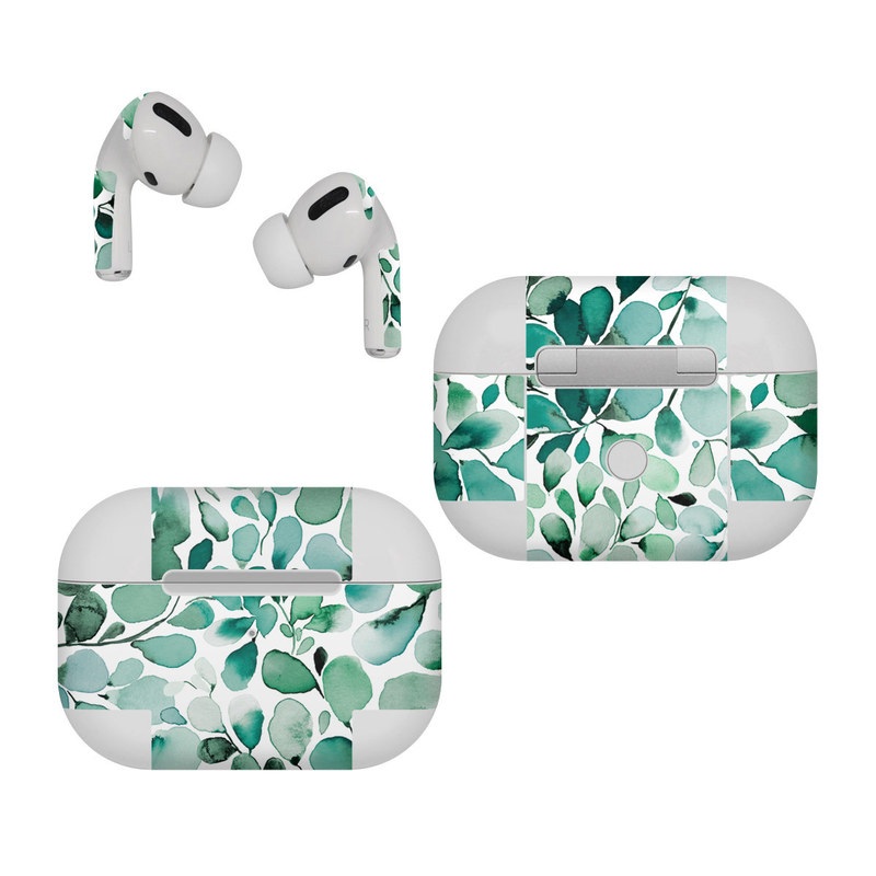 Apple AirPods Pro Skin design of Azure, Line, Aqua, Pattern, Art, Symmetry, Electric blue, Circle, Creative arts, Terrestrial plant, with white, green, black colors