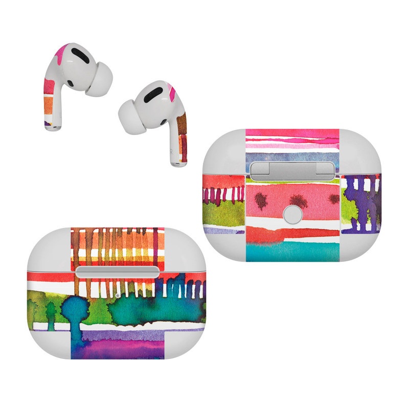 Apple AirPods Pro Skin design of Textile, Art, Magenta, Hair accessory, with white, red, orange, yellow, green, blue, purple, brown, pink colors
