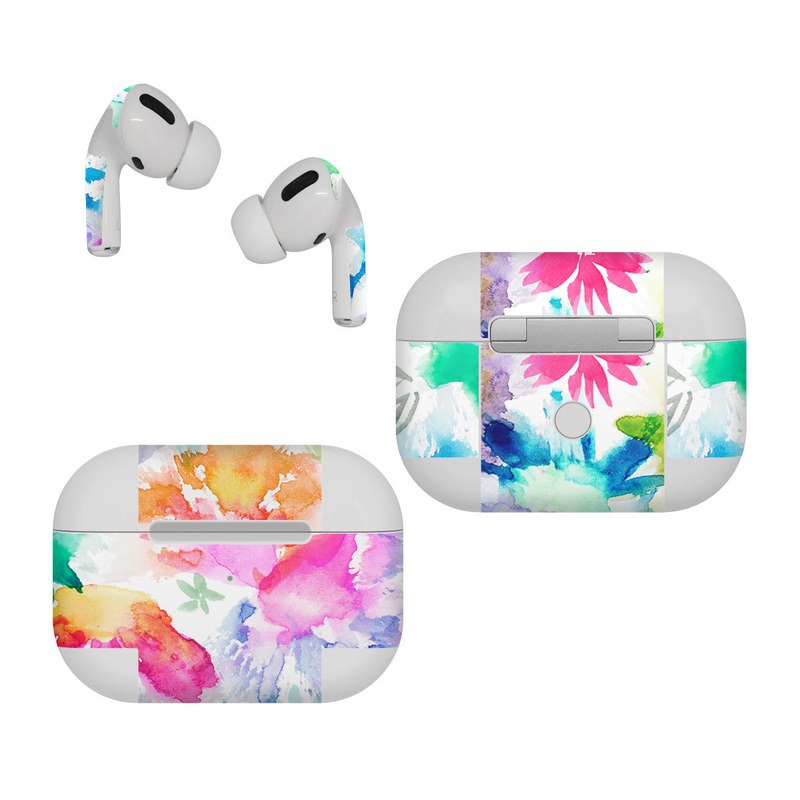 Apple AirPods Pro Skin design of Art paint, Botany, Paint, Petal, Painting, Creative arts, Art, Line, Material property, Pattern, with white, blue, green, red, pink, purple, yellow colors