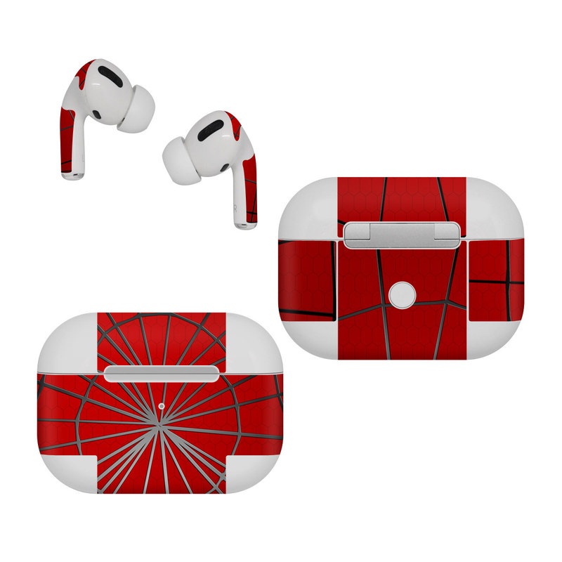 Apple AirPods Pro Skin design of Red, Symmetry, Circle, Pattern, Line, with red, black, gray colors