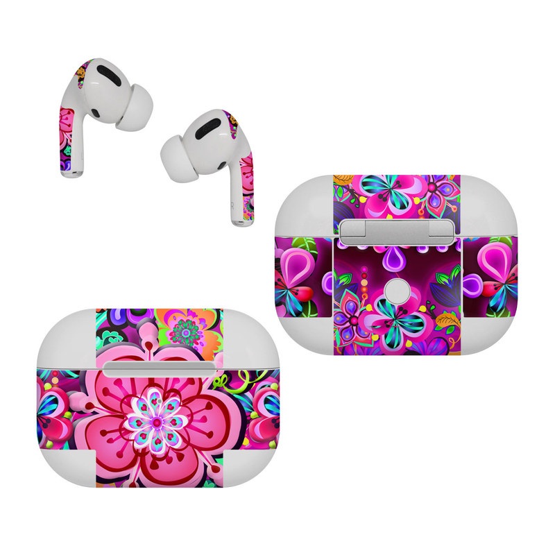 Apple AirPods Pro Skin design of Pattern, Pink, Design, Textile, Magenta, Art, Visual arts, Paisley, with purple, black, red, gray, blue colors