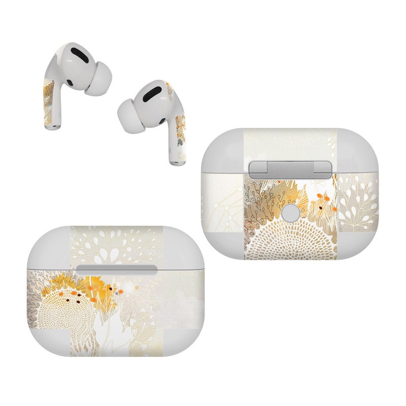 Apple AirPods Pro Skin design of Pattern, Floral design, Flower, Plant, Illustration, camomile, Wildflower, Art, with gray, yellow, pink, white, green colors