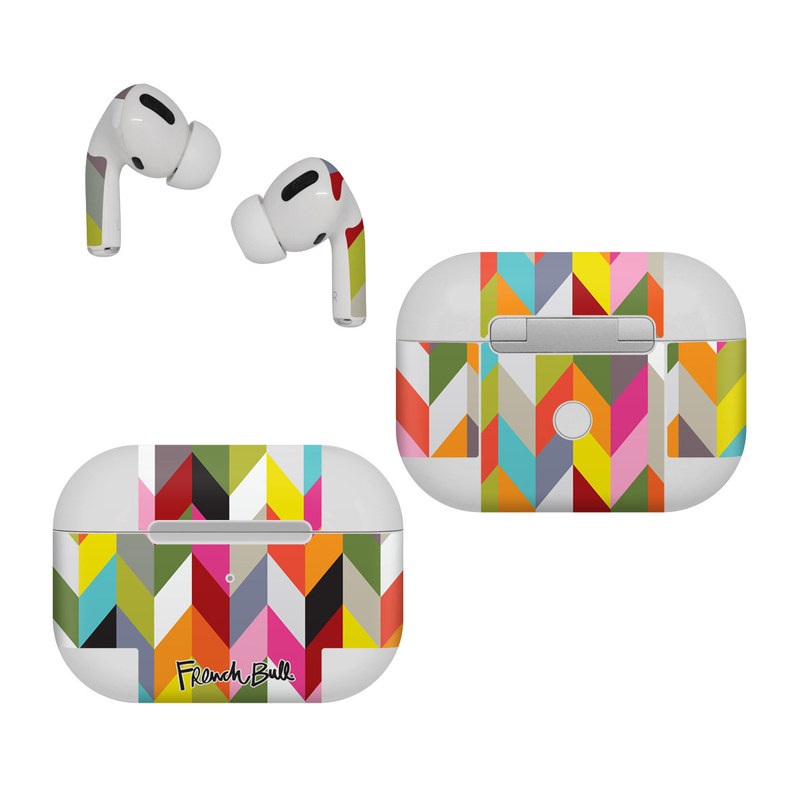 Apple AirPods Pro Skin design of Pattern, Orange, Line, Design, Graphic design, Tints and shades, Triangle, with red, green, gray, black, blue, purple colors