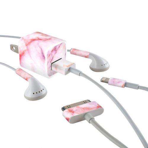 Blush Marble iPhone Earphone, Power Adapter, Cable Skin