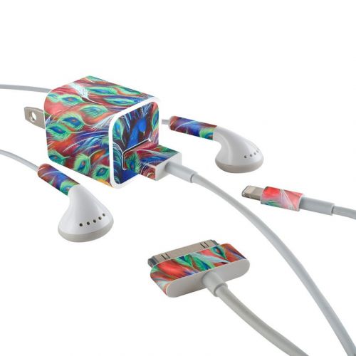 Coral Peacock iPhone Earphone, Power Adapter, Cable Skin