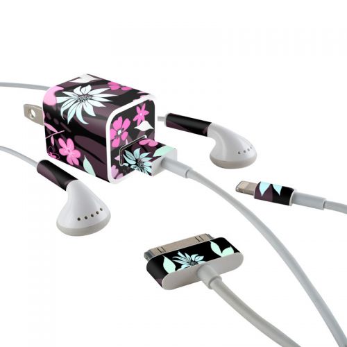 Dark Flowers iPhone Earphone, Power Adapter, Cable Skin